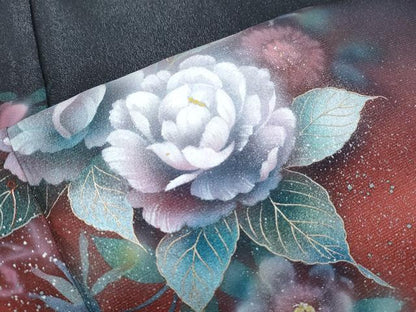 平和屋着物●訪問着　手描き　草花文　暈し染め　銀通し地　正絹　逸品　CABG8455th