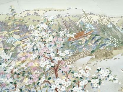 平和屋着物●豪華色留袖　作家物　総刺繍　駒刺繍　風景花文　正絹　逸品　CABG8459th