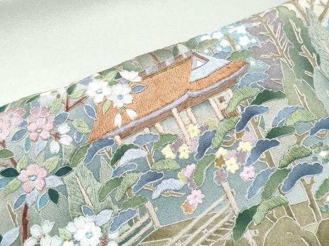 平和屋着物●豪華色留袖　作家物　総刺繍　駒刺繍　風景花文　正絹　逸品　CABG8459th