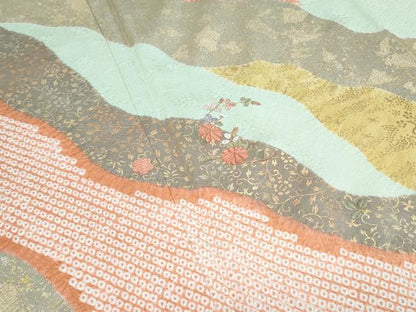 平和屋着物●訪問着　絞り　刺繍　道長花文　金彩　正絹　逸品　CABG8460th