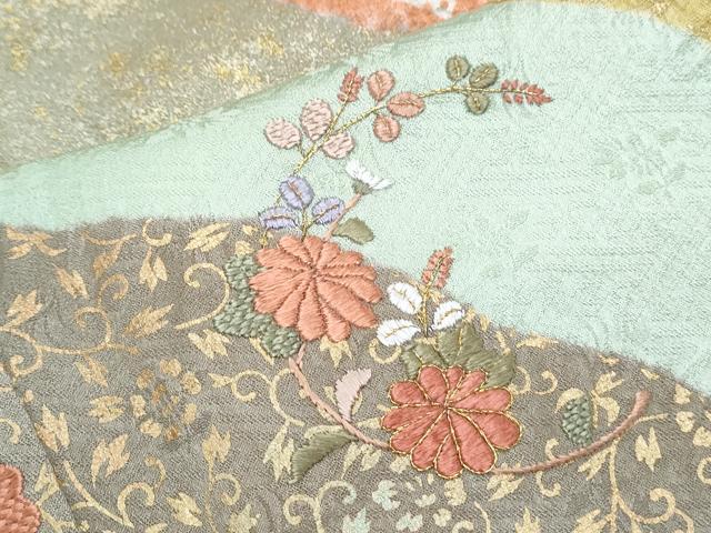 平和屋着物●訪問着　絞り　刺繍　道長花文　金彩　正絹　逸品　CABG8460th