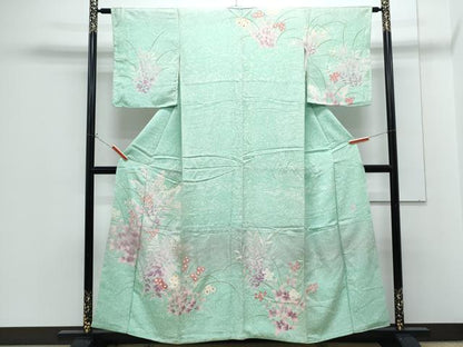 平和屋着物●東京友禅　田中種水　訪問着　草花文　銀通し地　正絹　逸品　CABG8462th