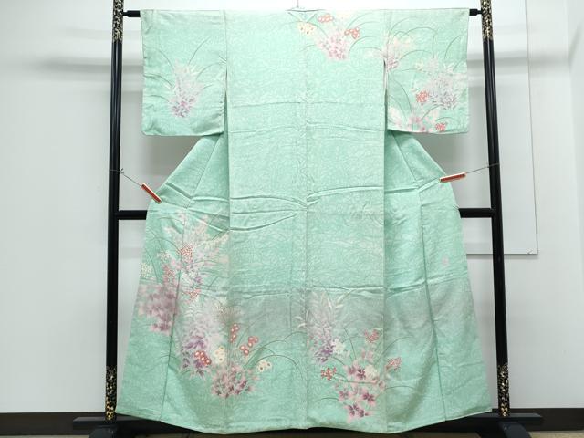 平和屋着物●東京友禅　田中種水　訪問着　草花文　銀通し地　正絹　逸品　CABG8462th