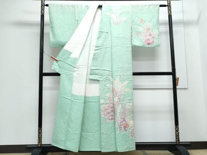 平和屋着物●東京友禅　田中種水　訪問着　草花文　銀通し地　正絹　逸品　CABG8462th