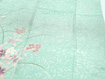 平和屋着物●東京友禅　田中種水　訪問着　草花文　銀通し地　正絹　逸品　CABG8462th