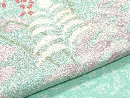 平和屋着物●東京友禅　田中種水　訪問着　草花文　銀通し地　正絹　逸品　CABG8462th