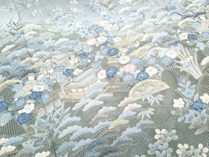 平和屋着物●中国三大刺繍　スワトウ刺繍　総刺繍　訪問着　駒刺繍　風景花文　暈し染め　正絹　逸品　未使用　CABG8469th