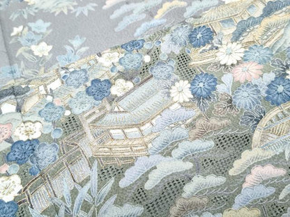 平和屋着物●中国三大刺繍　スワトウ刺繍　総刺繍　訪問着　駒刺繍　風景花文　暈し染め　正絹　逸品　未使用　CABG8469th