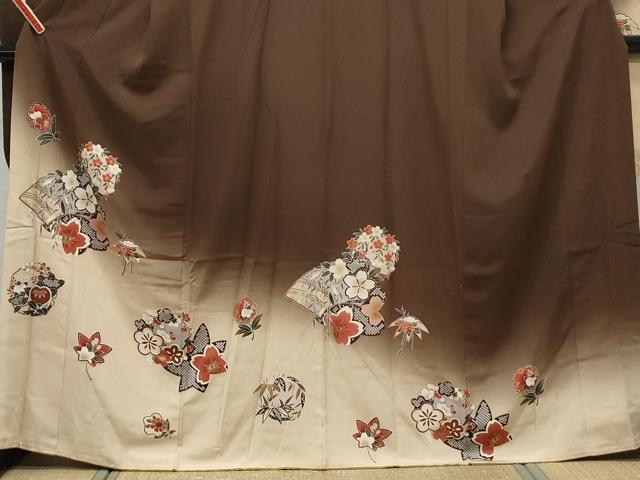 平和屋着物●豪華振袖　扇面花文　暈し染め　金彩　正絹　逸品　CABG8474th