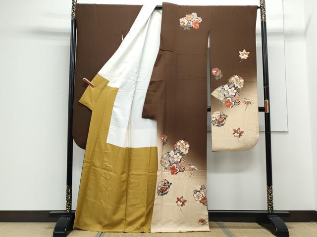 平和屋着物●豪華振袖　扇面花文　暈し染め　金彩　正絹　逸品　CABG8474th