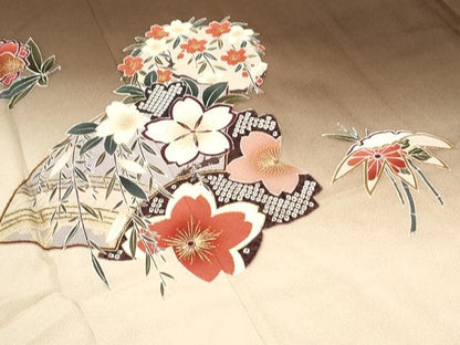 平和屋着物●豪華振袖　扇面花文　暈し染め　金彩　正絹　逸品　CABG8474th