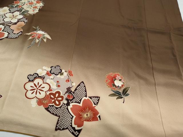平和屋着物●豪華振袖　扇面花文　暈し染め　金彩　正絹　逸品　CABG8474th