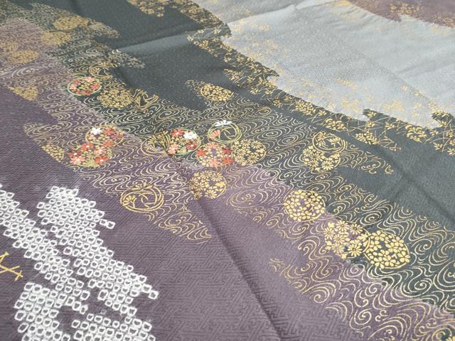 平和屋着物●訪問着　絞り　刺繍　道長花丸文　金彩　正絹　逸品　CABG8475th