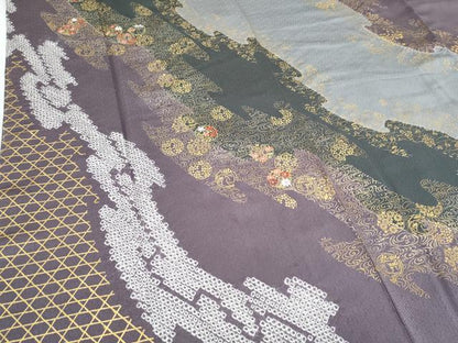 平和屋着物●訪問着　絞り　刺繍　道長花丸文　金彩　正絹　逸品　CABG8475th