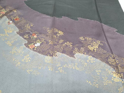 平和屋着物●訪問着　絞り　刺繍　道長花丸文　金彩　正絹　逸品　CABG8475th