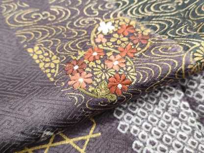 平和屋着物●訪問着　絞り　刺繍　道長花丸文　金彩　正絹　逸品　CABG8475th