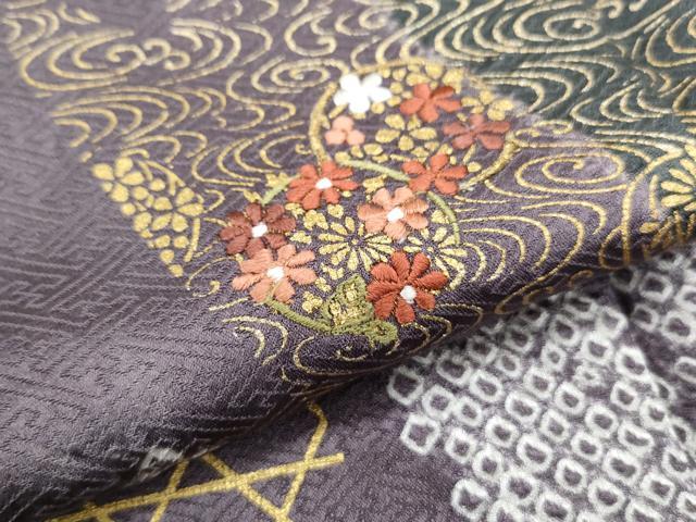 平和屋着物●訪問着　絞り　刺繍　道長花丸文　金彩　正絹　逸品　CABG8475th