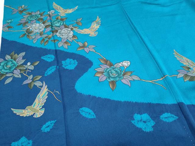 平和屋着物●染色作家　斉藤三才　訪問着　絞り　三才鳥　金彩　正絹　逸品　CABG8477th