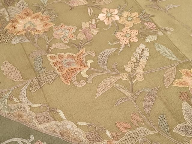 平和屋着物●中国三大刺繍　スワトウ相良刺繍　総刺繍　訪問着　更紗花文　金糸　鬼しぼ縮緬　やまと誂製　正絹　逸品　CABG8478th