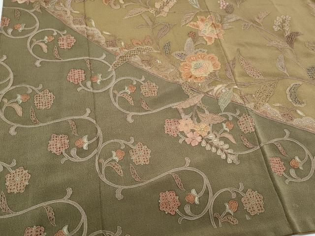 平和屋着物●中国三大刺繍　スワトウ相良刺繍　総刺繍　訪問着　更紗花文　金糸　鬼しぼ縮緬　やまと誂製　正絹　逸品　CABG8478th