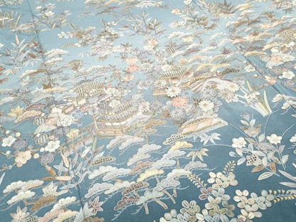 平和屋着物●中国三大刺繍　スワトウ相良刺繍　総刺繍　訪問着　風景草花文　暈し染め　正絹　逸品　CABG8479th