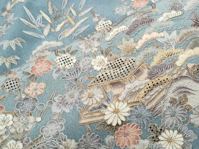 平和屋着物●中国三大刺繍　スワトウ相良刺繍　総刺繍　訪問着　風景草花文　暈し染め　正絹　逸品　CABG8479th