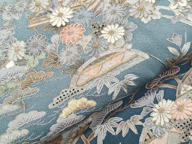 平和屋着物●中国三大刺繍　スワトウ相良刺繍　総刺繍　訪問着　風景草花文　暈し染め　正絹　逸品　CABG8479th