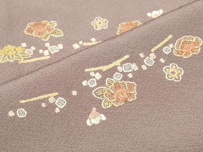 平和屋着物●上質な小紋　総刺繍　横段花文　正絹　逸品　CABG8480th