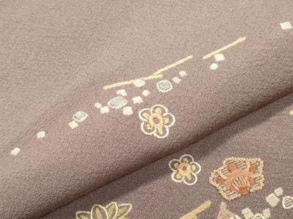 平和屋着物●上質な小紋　総刺繍　横段花文　正絹　逸品　CABG8480th