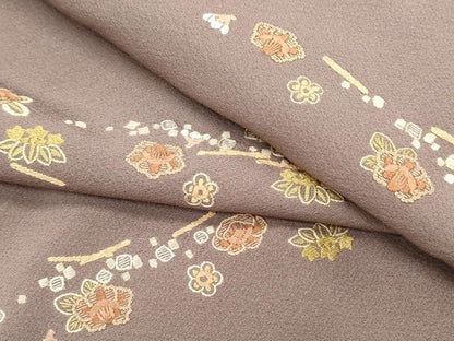 平和屋着物●上質な小紋　総刺繍　横段花文　正絹　逸品　CABG8480th