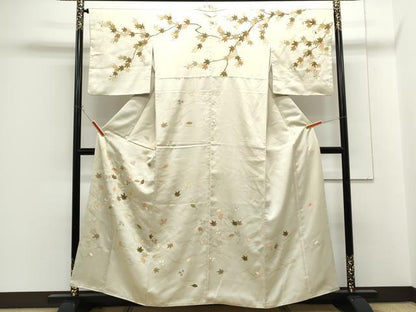 平和屋着物●訪問着　駒刺繍　溢れ松葉　金彩　正絹　逸品　CABG8482th