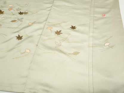 平和屋着物●訪問着　駒刺繍　溢れ松葉　金彩　正絹　逸品　CABG8482th