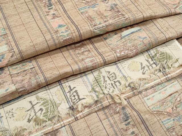 平和屋着物●本真綿紬　人物間道　反端付き　正絹　逸品　CABG8488th