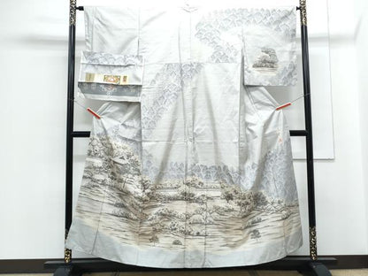平和屋着物●訪問着　本場大島紬　9マルキ　風景文　証紙付き　正絹　逸品　未使用　CABG8492th