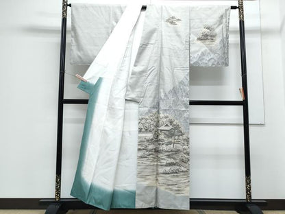 平和屋着物●訪問着　本場大島紬　9マルキ　風景文　証紙付き　正絹　逸品　未使用　CABG8492th