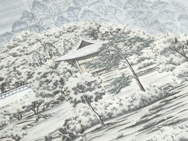 平和屋着物●訪問着　本場大島紬　9マルキ　風景文　証紙付き　正絹　逸品　未使用　CABG8492th