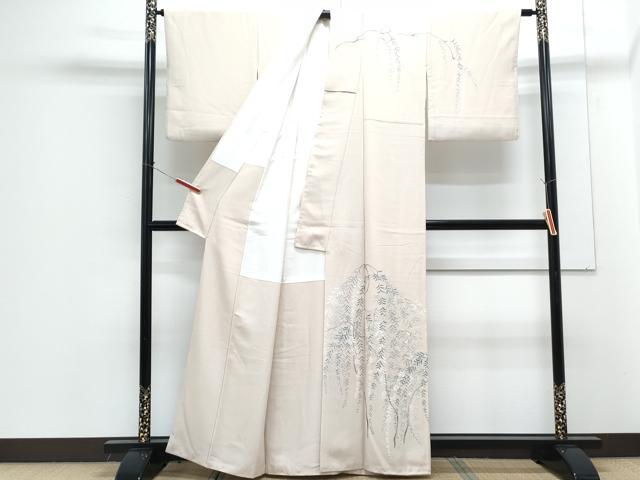 平和屋着物●十日町　加賀草木友禅の第一人者　田村哲彦　訪問着　枝垂れ柳　正絹　逸品　CABG8499th