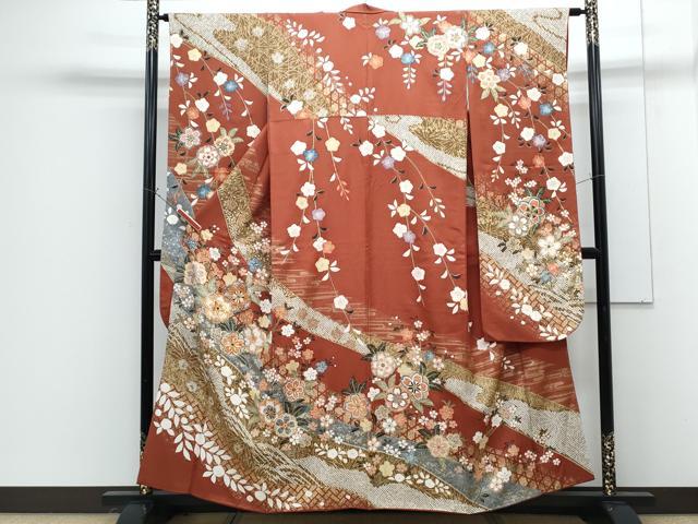 平和屋着物●豪華振袖　駒刺繍　草花文　金彩　正絹　逸品　CABG8501th