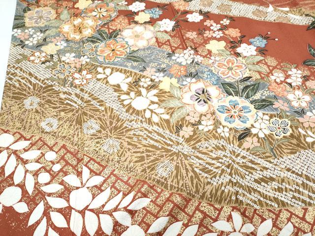 平和屋着物●豪華振袖　駒刺繍　草花文　金彩　正絹　逸品　CABG8501th