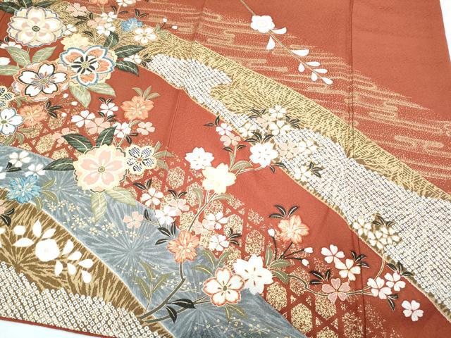 平和屋着物●豪華振袖　駒刺繍　草花文　金彩　正絹　逸品　CABG8501th