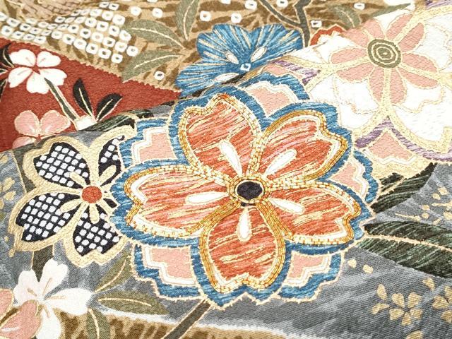 平和屋着物●豪華振袖　駒刺繍　草花文　金彩　正絹　逸品　CABG8501th