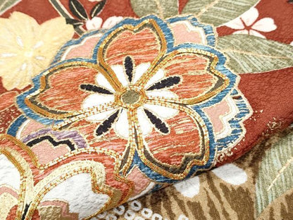 平和屋着物●豪華振袖　駒刺繍　草花文　金彩　正絹　逸品　CABG8501th