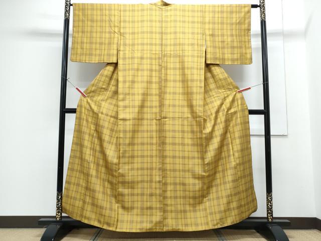 平和屋着物●本場黄八丈　綾織　紬　格子文　正絹　逸品　CABG8502th