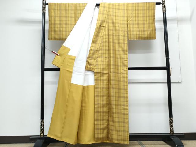 平和屋着物●本場黄八丈　綾織　紬　格子文　正絹　逸品　CABG8502th