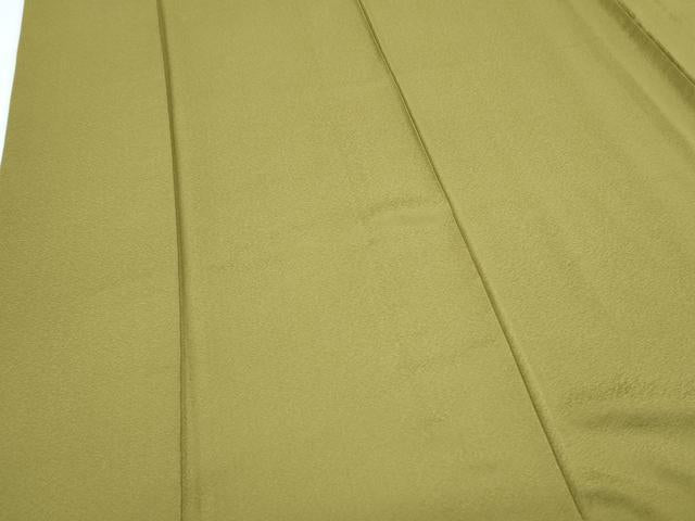 平和屋着物●染色作家　斉藤三才　色無地　鶯色　反端付き　正絹　逸品　CABG8508th