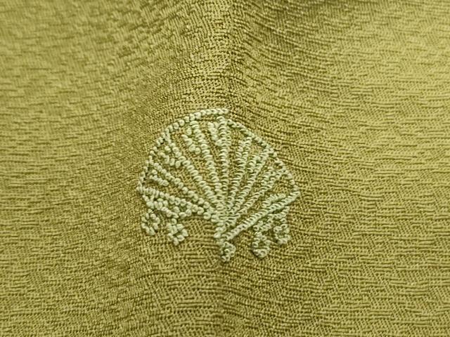 平和屋着物●染色作家　斉藤三才　色無地　鶯色　反端付き　正絹　逸品　CABG8508th