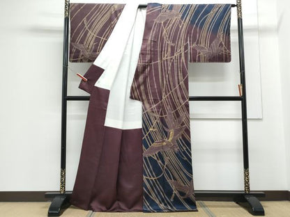 平和屋着物●訪問着　駒刺繍　飛鶴紐文　暈し染め　金彩　正絹　逸品　未使用　CABG8510th
