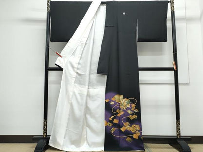 平和屋着物●漆工芸作家　金森一博　黒留袖　百人一首　暈し染め　金彩　正絹　逸品　CABG8513th