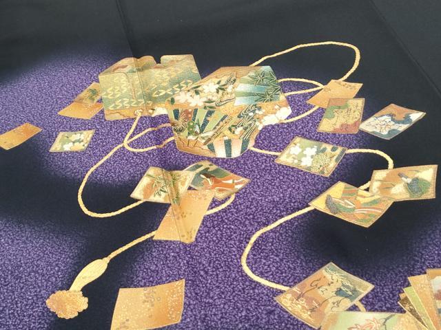 平和屋着物●漆工芸作家　金森一博　黒留袖　百人一首　暈し染め　金彩　正絹　逸品　CABG8513th
