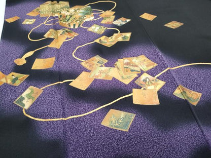 平和屋着物●漆工芸作家　金森一博　黒留袖　百人一首　暈し染め　金彩　正絹　逸品　CABG8513th